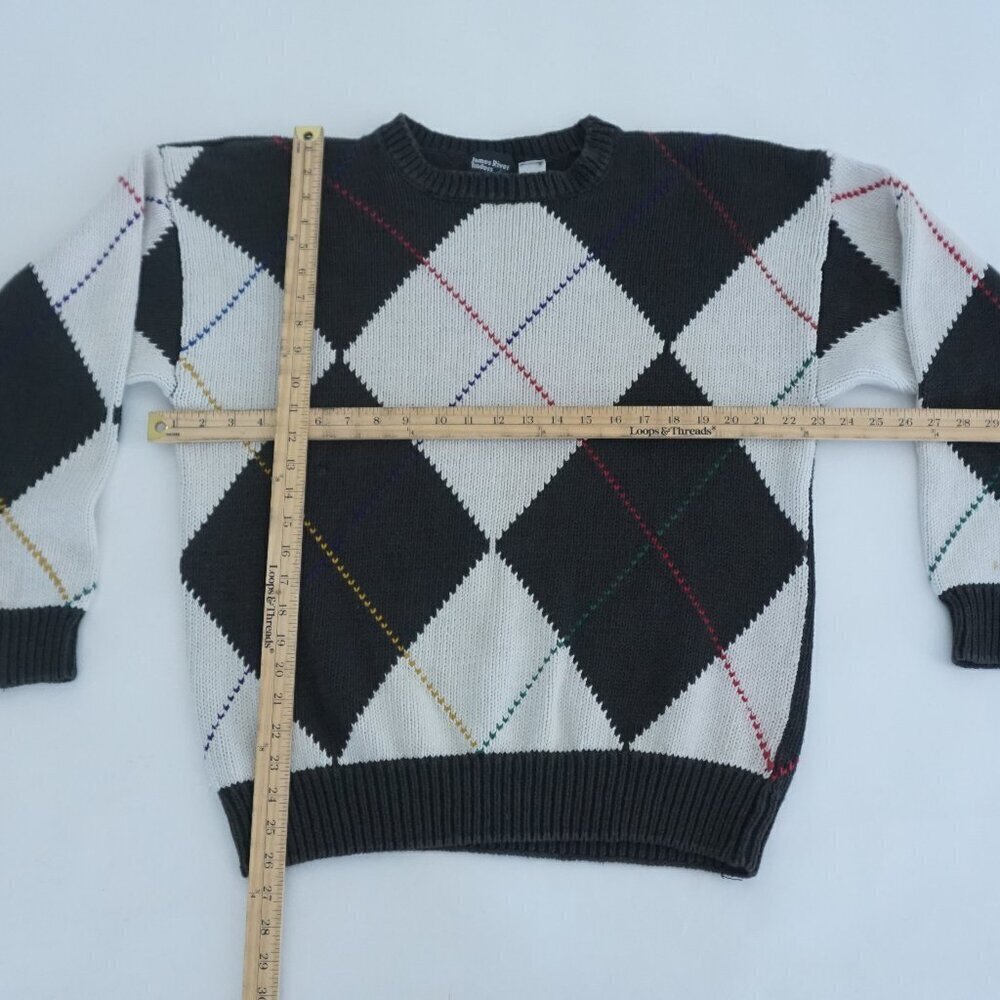 Vintage James River Traders Gray White Argyle Knit Crew Neck Sweater Large - Picture 3 of 10